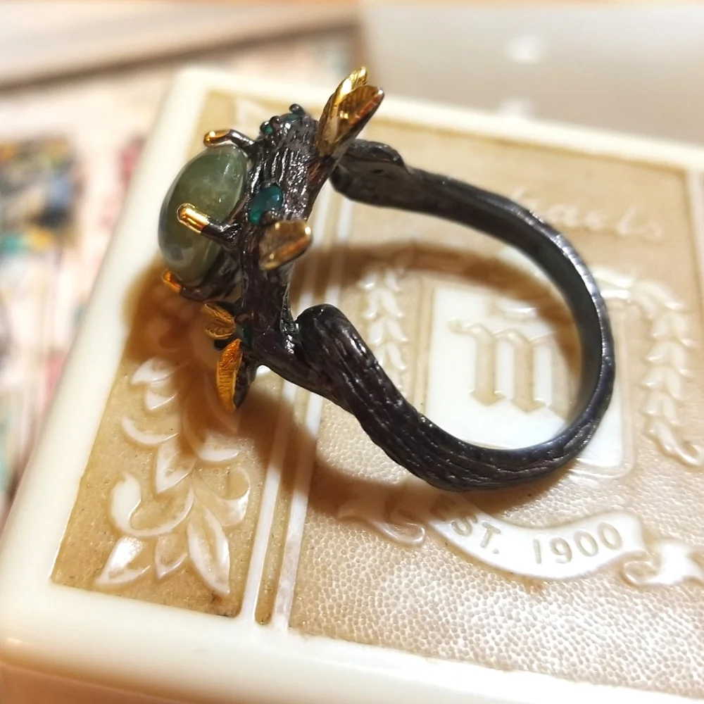 VTG Jade Chrome Diopside Gold & Sterling Artisan Ring - Picture 6 of 8